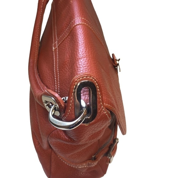 GUIA'S Purse Cognac Pebbled Leather Silver Buckle Italian Messenger Bag Vintage - Picture 3 of 14